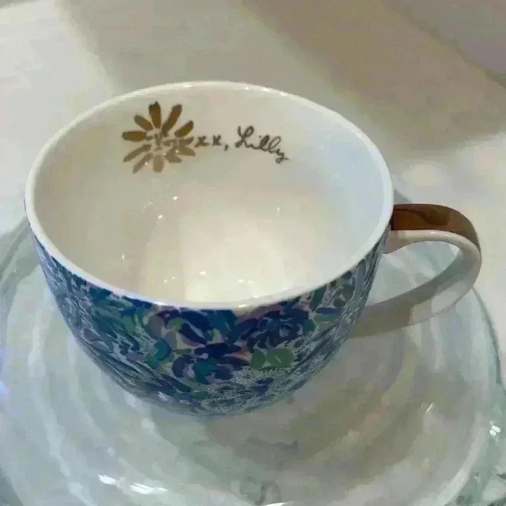COPY - Lilly Pulitzer Mug Blue Floral Ceramic Gold Handle Coffee Cup Tea Cappuc… - Picture 7 of 10